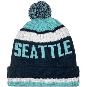 City Beanie Knit Hat with Pom Winter Cuffed Cap Sport Fans Gift for Men Women