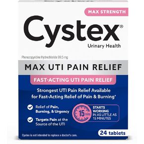 Cystex UTI Pain Relief for Women and Men, Phenazopyridine HCl 99.5mg Tablets, Maximum Strength, Fast Acting Remedy for Burning and Bladder Discomfort, Works in 15 Minutes, 24 Tablets