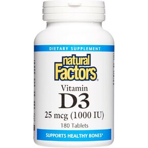 Natural Factors, Vitamin D3 1000 IU (25 mcg), Supports Strong Bones, Muscles and Immune Function, 180 Tablets