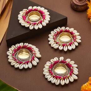 TIED RIBBONS 4 pcs Handmade Tealight Candle Holder for Pooja | 0.7 Inch, Pink | Kodi Tealight Holder for Decoration, Mandir | Diwali Decorations for Home, Diwali Gifts | Indian Decorations for Home