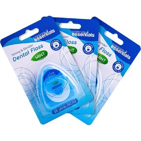 Triple Bristle Dental Floss | Anti Plaque Polytetrafluorethylene Floss (PTFE) | Gentle Easy Glide Satinfloss | Pro-glide UltraClear Strong & Slender | Mint Flavored | 55 yards (50m) per pack | 10 pack