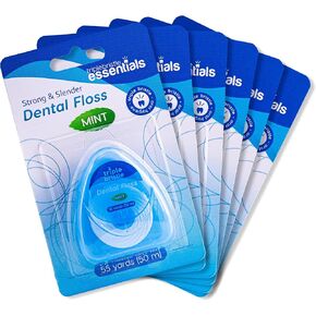 Triple Bristle Dental Floss | Anti Plaque Polytetrafluorethylene Floss (PTFE) | Gentle Easy Glide Satinfloss | Pro-glide UltraClear Strong & Slender | Mint Flavored | 55 yards (50m) per pack | 10 pack