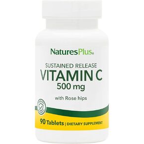 Natures Plus Vitamin C with Rose HIPS - 500 mg, 90 Vegetarian Tablets - Corn-Free, Gluten-Free - 90 Servings