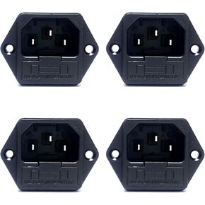CESS Screw Mount AC Power Inlet with Fuse Holder,Socket Type, Black - 4 PACK
