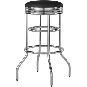 TRINITY Heavy Duty 30-Inch Swivel Bar Stool for Kitchen Counter, Garage, or Workshop, Faux Leather Seat with Metal Base, 2 Pack, Black
