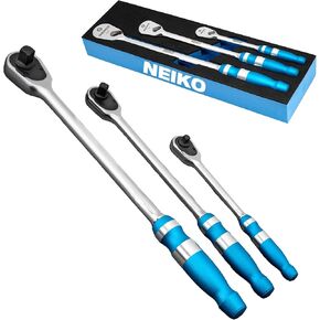 NEIKO 03116A 3/8 Inch Ratchet Wrench, 100-Tooth Reversible Ratchet, 3.6 Degree, Quick Release 3/8 Drive Ratchet, 8" Long Handle Ratchet, Oval Head Socket Wrench, CR-V Steel Ratchet Wrench