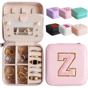 Travel Jewelry Case Mini Portable Jewelry Travel Organizer, Teacher Gifts, Small Jewelry Box for Bridesmaid Proposal Gift, Birthday Gifts for Women to Store Jewelry(Lavender with Mirror)