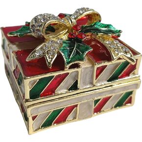 Enamel Cherry Blossom Jewelry Box with Diamond Accents Metal Crafted Trinket Container Tabletop Statue Perfect for Home Decor & Unique item for Friends Red