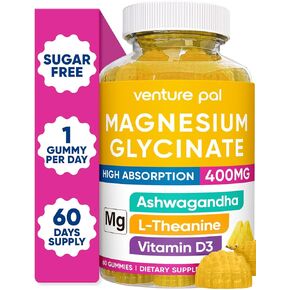 Venture Pal 60 Day Supply Magnesium Glycinate Gummies with Ashwagandha for Adults and Kids, L-Theanine, CoQ10, Sugar Free Magnesium Supplement 400mg for Calm Mood & Sleep, Gluten-Free & Vegan