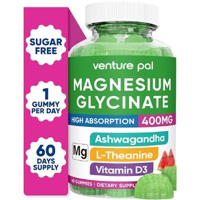 Venture Pal 60 Day Supply Magnesium Glycinate Gummies with Ashwagandha for Adults and Kids, L-Theanine, CoQ10, Sugar Free Magnesium Supplement 400mg for Calm Mood & Sleep, Gluten-Free & Vegan