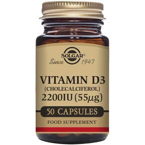 SOLGAR Vitamin D3 (Cholecalciferol) 55 mcg (2200 IU) - 50 Vegetable Capsules - Non-GMO, Gluten Free, Dairy Free, Kosher - 50 Servings