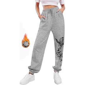 Womens Butterfly Drawstring Warm Fleece Sweatpants High Waisted Joggers Trousers Sweat Pants for Women with Pockets