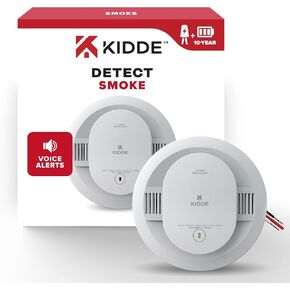 Kidde Hardwired Smoke Detector, 10-Year Battery Backup, Voice Alerts, Interconnectable, LED Warning Light Indicators