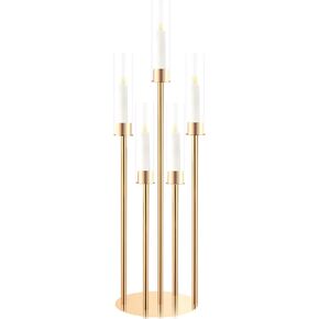 5 Arm Taper Candle Holder with Clear Acrylic Shades, Candelabra Centerpiece, Metal Candlestick Holder, Candle Stand for LED Taper Candles (1, Gold (exclude led Candles), 33.5'' x 7.87'')