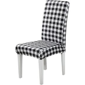Buffalo Check Spandex Chair Slipcovers Removable Universal Stretch Elastic Gingham Chair Protector Covers for Dining Room, Restaurant, Hotel, Banquet, Ceremony, Set of 2, Black/White Plaid