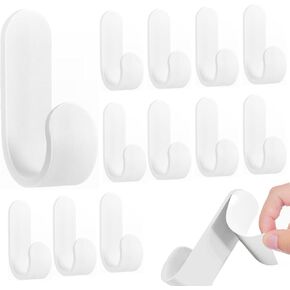 12 Pack Plastic Adhesive Hooks,Damage Free Hooks Holder,Key Holder,Cute Key Hooks,White Decorative Wall Hooks for Hanging Hat Cup Glass Headset Towel(J-Shaped)