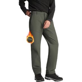 Men's Fleece Lined Waterproof Hiking Insulated Softshell Pants Slim with Pockets Outdoor