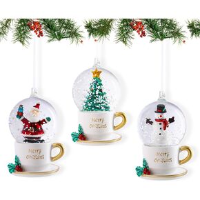 VCUTEKA Christmas Snow Globe - Christmas Tree Ornaments Hanging Snow Globes Camper with Santa Snowman Tree Deer for Christmas Tree Indoors Home Decor 4 Pack