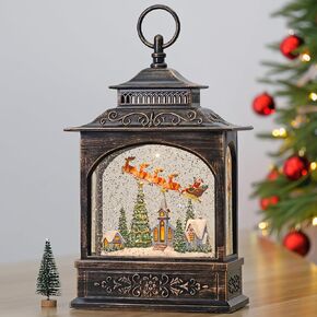 Christmas Snow Globes, 6H Timer Lighted Snow Globe with Music, Swirling Glitter Christmas Lantern, Christmas Thanksgiving Decor, Christmas Table Party Decorations (Reindeer, Santa Claus and Church) ﻿