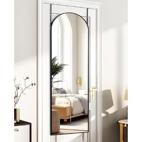 Full Length Mirror Door Hanging, Door Mirror, Over The Door Mirror Full Length, 50"x16" Bathroom Door Mirror, Long Mirror for Bedroom Living Room Locker Room (Black)