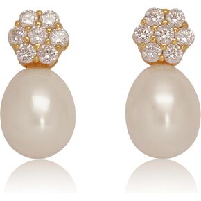 18K Gold Plated Sterling Silver Stud Pink Cultured Pearl Drop Earrings