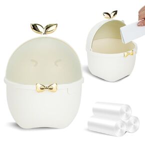 Mini Desk Can with Lid, Cute Bedroom Trash Can and 3 Rolls Can Liners, Cartoon Animal Desktop Dust can for Office Car Kitchen Bathroom, 19.5 * 15 * 15cm (Beige)