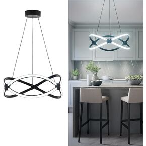 Mayful Modern LED Chandelier, Black Pendant Light, Adjustable Height Chandeliers with Circular Ring Shape, Modern Chandeliers for Dining Room Kitchen Island Living Room Bedroom, 6000K Daylight