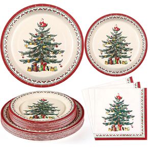 Homlouue 200 PCS Christmas Paper Plates and Napkins Sets, Christmas Tree Plates and Napkins, Christmas Plates Disposable for Christmas Party Dinner Xmas Winter Decorations, Christmas Dinner Plates
