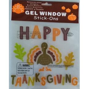 Thanksgiving Gel Window Clings - Traditional Thanksgiving Turkey with Happy Thanksgiving Saying (1 Pack)