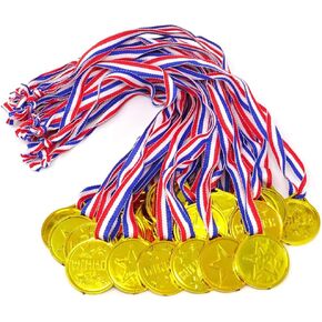 lasenersm 24 Pieces Winner Medals 1.5 Inch Awards Medal Gold Medals Plastic Winner Award Medals with Neck Ribbon for Sports Tournaments Competitions, Golden