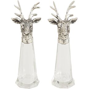 Mud Pie Metal Deer S and P Salt & Pepper, 6" x 1 3/4" dia, SILVER