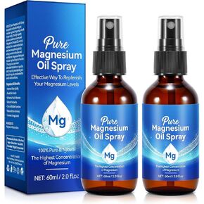2 Packs Magnesium Spray, Pure Magnesium Oil Spray Magnesium Oil for Feet, Natural Topical Magnesium Spray for Body Health,Easy to Absorb and Use,Hair Smooth,Soothing,Relax for Sleep & Muscle 4 Fl.Oz