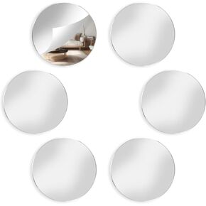 6 Inch Acrylic Round Mirrors, 6 Pcs Non-Glass Circle Acrylic Mirror Sheet Self-Adhesive Mirror Stickers, Round Mirror Tray for Crafts Wedding Tables Centerpieces Home Bedroom Wall Decor