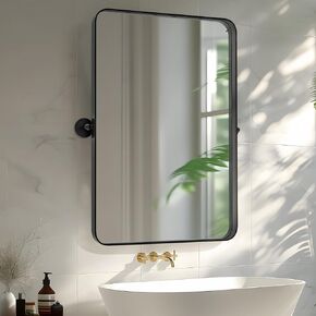 Bathroom Mirrors Vanity Mirror - 24"x36" Black Adjustable Angle Stainless Steel Rectangular Rounded Rectangle Mirror with Rimmed Decorative Farmhouse Premium Frame Mirror in Kuwait