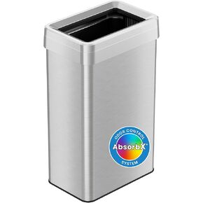 iTouchless 18 Gallon Rectangular Open Top Trash Can and Recycle Bin with Dual AbsorbX Odor Filters, Space-Saving Large Capacity Commercial Grade 68L Receptacle for Home Office, Garage, Stainless Steel