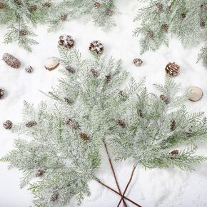 Giegxin 12 Pcs 18 Inch Large Christmas Pine Cones Picks Snow Frosted Pine Branches with Pinecone Artificial Christmas Tree Picks and Sprays Fake Greenery Stems for Xmas Wreath Crafts Home Decor
