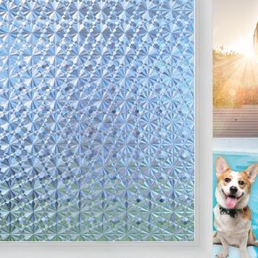Niviy Window Privacy Film 3D Diamond Pattern Vinyl Non Adhesive Static Cling Decorative Window Film Heat Control Anti-UV Glass Door Films for Home Kitchen Office 23.6 x 118 Inch