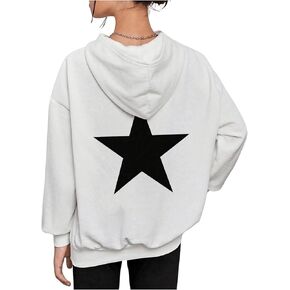 Floerns Girl's Star Print Hooded Neck Sweatshirts Long Sleeve Hoodie Pullover Tops