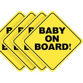 Baby On Board Sticker for Cars, 5" x 5" High Visibility, See-Through, Strong Adhesive & Durable, Easy Installation Car Sign, Waterproof, Essential Vehicle Accessory for Parents (4Pack)