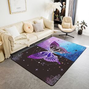 jejeloiu Butterfly Area Rug 5x7 Kids Galaxy Decorative Carpet Set for Boys Teens Outer Space Living Room Rugs Beautiful Butterfly Blue Purple Black Indoor Floor Mat