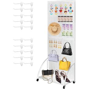 2.5'x 6' Metal Pegboard Display Stand with Base Plate, Black Standing Pegboard Panels Display with Wheels, Craft Show Display Rack, Art Display Stand, Retail Display, Extra 20 pieces Hooks