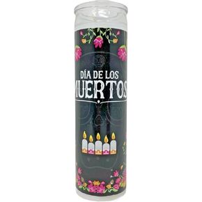 Dia de Los Muertos Decorative Candle Holder, Glass Jar with Sugar Skull Design, 8 in, Design May Vary