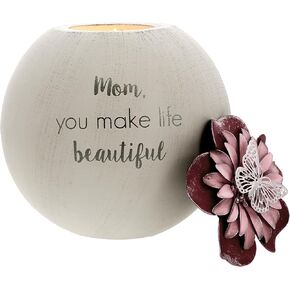 Pavilion - 5" Mom Terracotta Candle Holder, Tealight Candle Holder, Mothers Day Candle, Gifts for Mom from Daughter, 1 Count, White/Pink