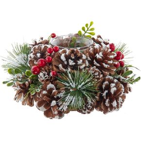Kurt Adler 7.5 Inch Brown Pinecone with Berries Tea Light Candle Holder