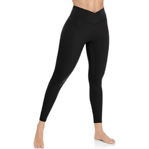 UEU V Cross High Waisted Leggings for Women, Workout Yoga Running Pants, Tummy Control No Front Seam, 25/27"