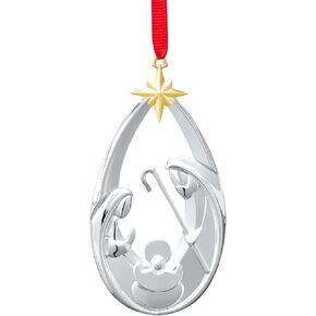 Nambe Holy Family Ornament - Silver & Gold-Plated Nativity Scene Christmas Decoration, Celebrate The Birth of Jesus with This Religious Ornament for Christian Christmas Tree Décor