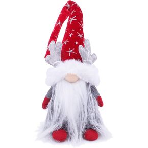 Etistta Gnomes Christmas Decorations, 19 inch Handmade Gnome Plush Silver Elk Horns, Christmas Decor Swedish Tomte Holiday Decorations Santa (Red, Silver)