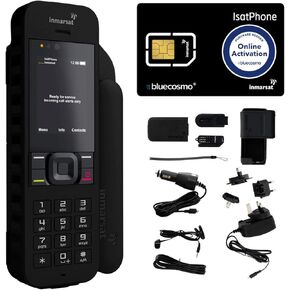 مجموعة هاتف BlueCosmo Inmarsat IsatPhone 2.1 عبر الأقمار الصناعية (تشمل بطاقة SIM)، غير مقفلة - تغطية عالمية - الصوت، والرسائل النصية القصيرة، وتتبع نظام تحديد المواقع العالمي (GPS)، وطوارئ SOS - خيارات خطة الخدمة المدفوعة مسبقًا والشهرية