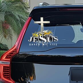 Jesus Saved My Life Decal Jesus God Christian Cross Sticker Car Decoration Gift for God Lovers Car Decal for Car Truck Motorcycle Window Bumper Wall Decor (9x9 inches)
