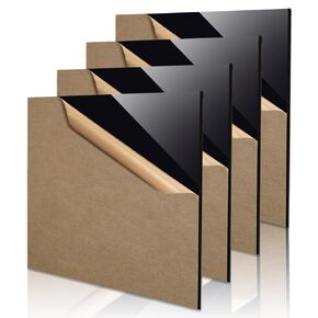 4 Pieces Black Acrylic Sheets Opaque Cast Acrylic Sheet 12 Inch x 12 Inch Square Panel 1/8" Thick (3mm) Acrylic Plastic Sheets with Protective Paper for Signs,DIY Display Projects,Craft